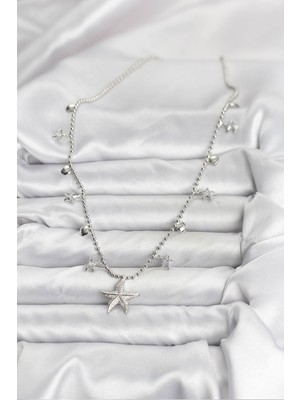 Pirinç Gümüş Renk Zirkon Taşlı Deniz Yıldızı Model Kadın Kolye - Lisinya