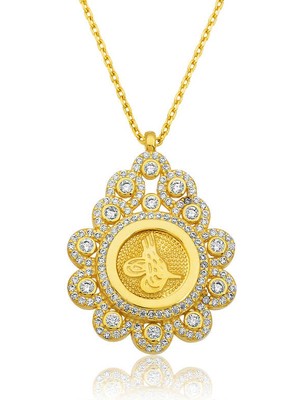 İsmiyle Al 925 Ayar Gümüş Damla Çerçeveli Tuğra Kadın Gümüş Kolye