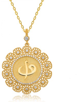 İsmiyle Al Gümüş Altın Kaplama Elif Vav Bayan Kolye