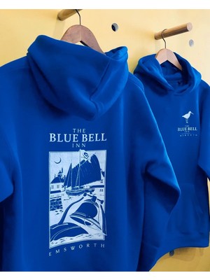 Lushiowear Erkek Kapüşonlu Double Oversize Üç Iplik Pamuklu Deniz Yelken Baskılı Kanguru - Saks Mavisi