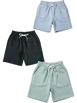 Makiteks Pamuk 3 Adet Unisex Kız Erkek Çocuk Şort Seti 5 6 7 8 9 10 11 12 13 14 Yaş Düz Renkler Baskısız