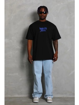 Lushiowear Erkek Baskılı T-Shirt Kısa Kol Bisiklet Yaka Regular Fit Rahat Kalıp Günlük Tişört - Siyah