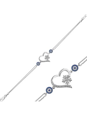 İsmiyle Al 925 Ayar Gümüş Kalp Kar Tanesi Kadın Bileklik