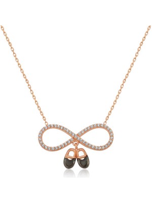 İsmiyle Al 925 Ayar Gümüş Rose Bebek Patikli Sonsuzluk Kolye