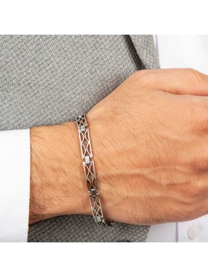 İsmiyle Al 925 Ayar Gümüş Oksitli Erkek Bileklik