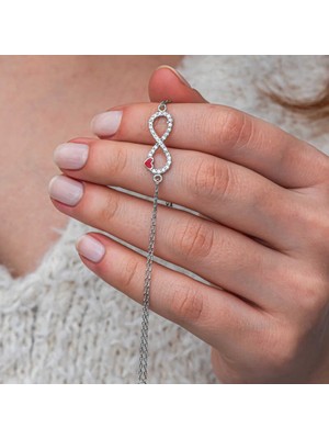 İsmiyle Al Gümüş Sonsuzluk Kırmızı Kalpli Kadın Bileklik