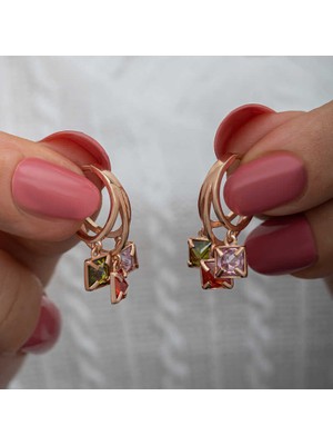 İsmiyle Al Gümüş Sallantılı Mix Taşlı Halka Kadın Küpe