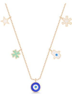 İsmiyle Al 925 Ayar Gümüş Rose Nazarlı Şans Kadın Kolye