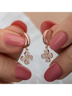 İsmiyle Al ​gümüş Rose Sallantılı Yonca Kadın Küpe