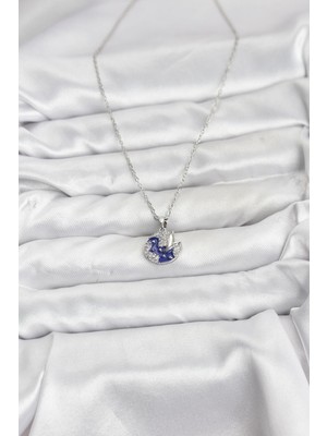 316L Çelik Zincir Gümüş Renk Gece Model Zirkon Taşlı Kadın Kolye - Lisinya