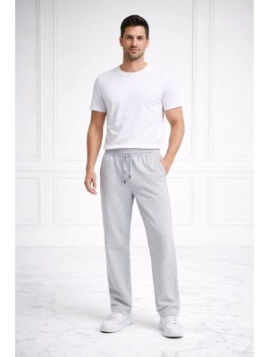 Lushiowear Erkek Düz Paça Beli Lastikli Eşofman Alt Pantalon - Gri