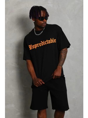 Lushiowear Erkek Baskılı T-Shirt Kısa Kol Bisiklet Yaka Regular Fit Rahat Kalıp Günlük Tişört - Siyah