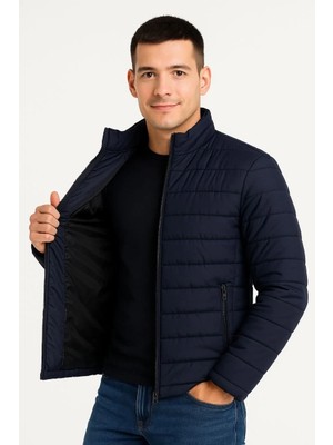 Lushiowear Erkek Bomber Mont Ceket – Su Itici Kumaş, Kapitone Astarlı, Fermuarlı, Kışlık - Lacivert