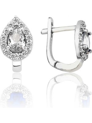 İsmiyle Al Gümüş Beyaz Taşlı Damla J Kadın Küpe