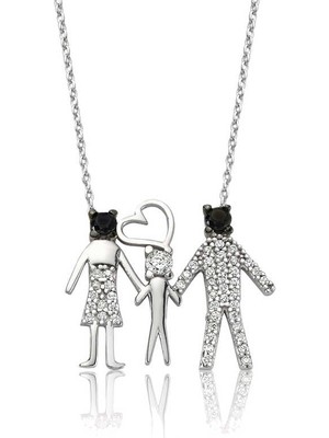 İsmiyle Al 925 Ayar Gümüş Mutlu Aile Kadın Gümüş Kolye