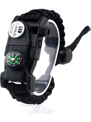 İlk El Grup Ieg™ Pusula,fenerli Yüksek Desibel Düdüklü Hayatta Kalma Kamp Bilekliği - Siyah