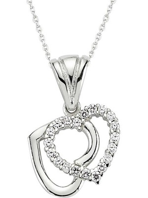 İsmiyle Al 925 Ayar Gümüş Çift Kalpli Kadın Gümüş Kolye