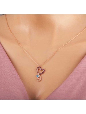 İsmiyle Al Gümüş Rose Kalpli Kelebek Kadın Kolye