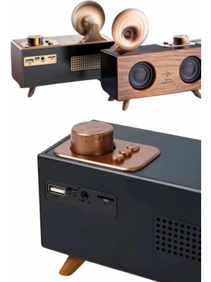 Bluetooth Nostalji Speaker Radyo Gramofon Ahşap Renk Vintage - Lisinya
