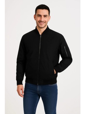 Lushiowear Erkek Bomber Mont Fermuarlı Kapitone Içi Astarlı Su Itici Ceket - Siyah