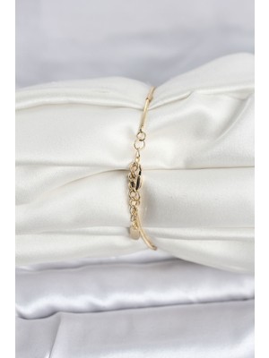 cm 14K Gold Renk Barlı Yılan Zincir Model Kadın Bileklik - Lisinya