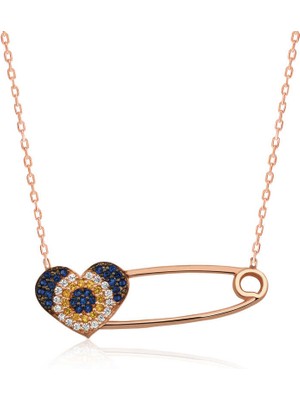 İsmiyle Al 925 Ayar Gümüş Kalpli Çengel Iğne Kadın Gümüş Kolye