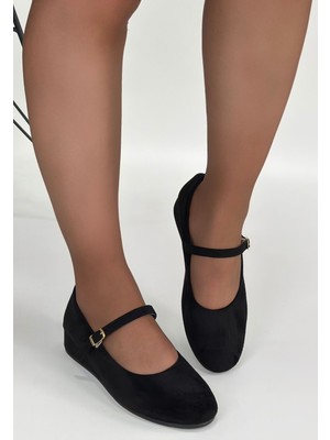 Lossa Siyah Süet Kemerli Babet Ayakkabı - Lisinya