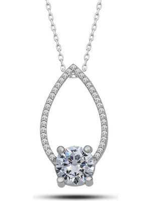 İsmiyle Al 925 Ayar Gümüş Tektaş Damla Kadın Gümüş Kolye