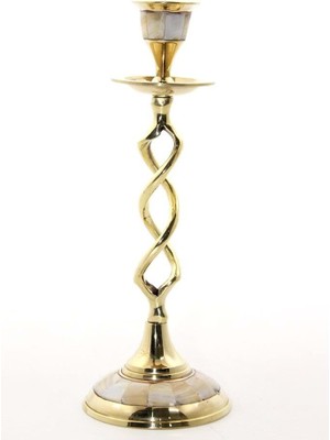 İsmiyle Al Tekli Pirinç Sedefli Şamdan