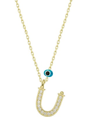 İsmiyle Al 925 Ayar Gümüş Nazar Gold Ü Harfi Kadın Gümüş Kolye