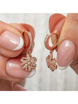 İsmiyle Al ​gümüş Sallantılı Rose Çiçek Kadın Küpe