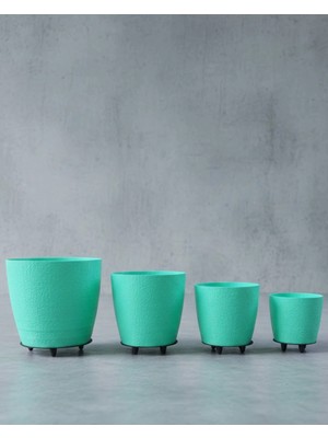 Beruflic 4’lü 3D Yeşil Dekoratif Saksı Takımı Ayaklı Modern Vazo Seti