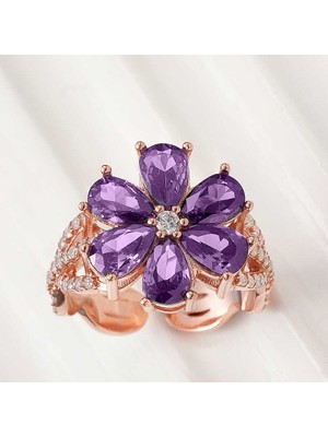 İsmiyle Al Gümüş Rose Mor Sevgi Çiçeği Kadın Yüzük