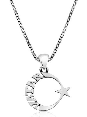 İsmiyle Al ​925 Ayar Gümüş Vatan Yazılı Ay Yıldız Erkek Kolye