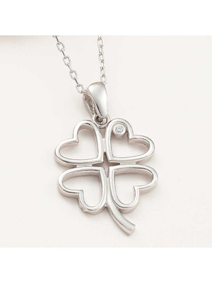İsmiyle Al 925 Ayar Gümüş Kalpli Dört Yapraklı Yonca Kadın Kolye