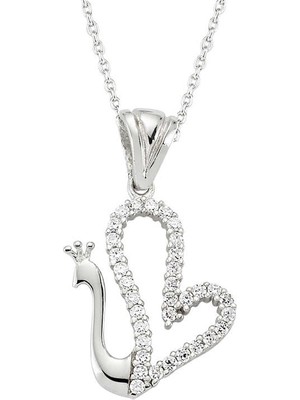 İsmiyle Al 925 Ayar Gümüş Kalpli Kuğu Kadın Gümüş Kolye