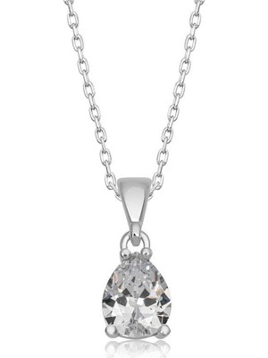 İsmiyle Al 925 Ayar Gümüş Damla Zirkon Taşlı Kadın Gümüş Kolye