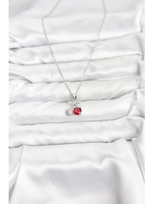 316L Çelik Zincir Gümüş Renk Kiraz Model Zirkon Taşlı Kadın Kolye - Lisinya