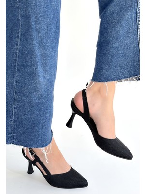 Fantastik Store Joga Siyah Saten Simli Topuklu Ayakkabı - Lisinya
