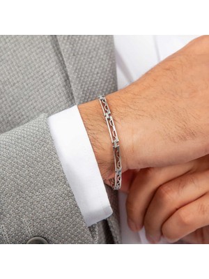 İsmiyle Al 925 Ayar Gümüş Oksitli Erkek Bileklik