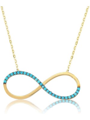 İsmiyle Al 925 Ayar Gümüş Firuze Taşlı Sonsuzluk Kadın Gümüş Kolye