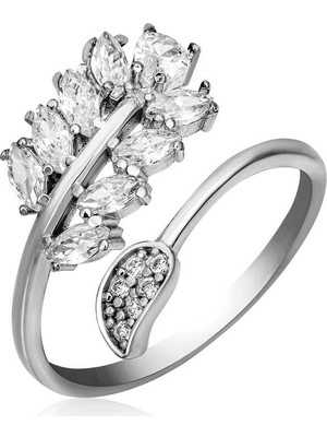 İsmiyle Al Gümüş Ayarlanabilir Beyaz Taşlı Yaprak Kadın Yüzük