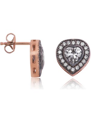 İsmiyle Al Gümüş Elmas Montür Kalpli Bayan Küpe