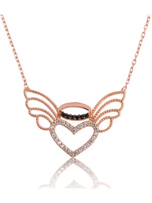 İsmiyle Al 925 Ayar Gümüş Kalpli Melek Kanadı Kadın Gümüş Kolye