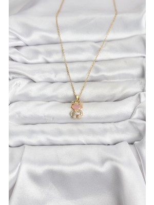 316L Çelik Zincir Gold Renk Teddy Bear Model Zirkon Taşlı Kadın Kolye - Lisinya