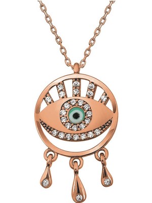 İsmiyle Al 925 Ayar Gümüş Rose Nazarlı Göz Kadın Kolye