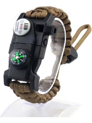 Pusula,fenerli Yüksek Desibel Düdüklü Hayatta Kalma Kamp Bilekliği - Kahverengi Nemere