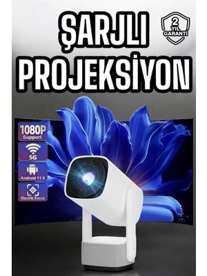 Şarjlı Projeksiyon Oyun Sinema Projektörü 4K Hd Görüntü Kaliteli - Lisinya