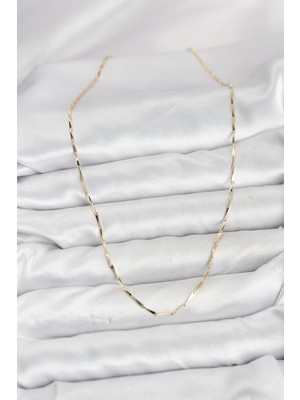 cm 14K Gold Renk Ince Kesim Çubuk Model Zincir Kadın Kolye - Lisinya