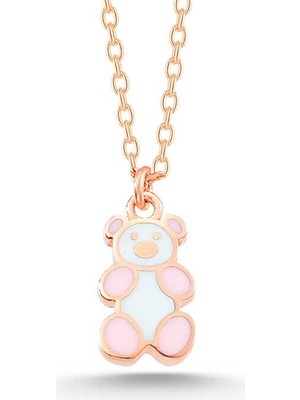 İsmiyle Al 925 Ayar Gümüş Rose Renkli Ayıcık Kadın Kolye